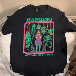 Hanging With My Friends Small Tshirt Funny Plant Cat Lover Black Shirt Adult